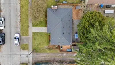 Drone photo with car parked perpendicular to the curb cut.