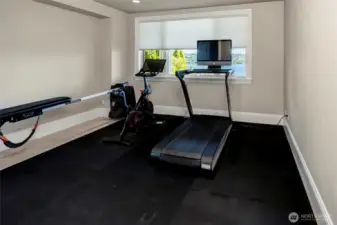 The lower level (current) workout room is also the fifth and final bedroom in the home, with a three quarter bathroom right next door.