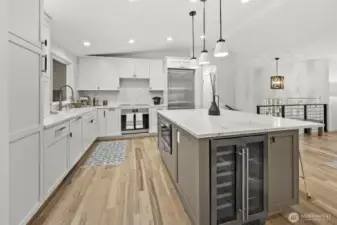 Carrara Marble Countertops & FULL Height Backspash w/Wine Fridge