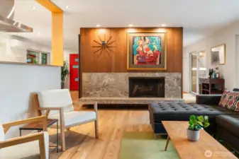 One the other side of the dining room and open to the kitchen is the living room, which manages to be both spacious, tranquil, and lively.