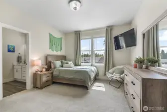 Two of the bedrooms have access to a shared full bathroom