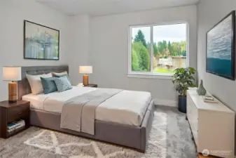 2nd bedroom on upper floor. Virtually staged