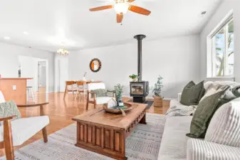 Cozy wood burning fireplace - great alternative heating source