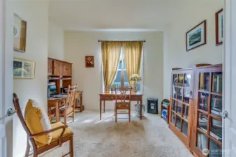 Office with solid wood doors.