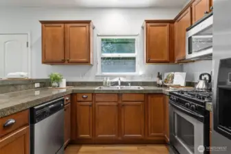 Enjoy a private view out of the kitchen window looking out onto your private deck.