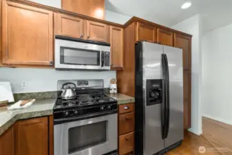 Ample storage throughout the kitchen including pantry space.