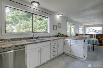 Spacious kitchen with tons of natural light with the large windows.