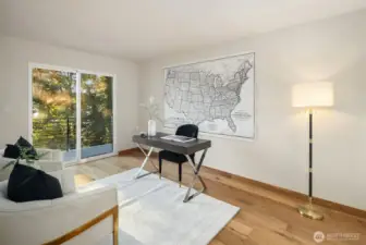 Detached studio with 270 SF, perfect for home office and sliders to upper level deck.