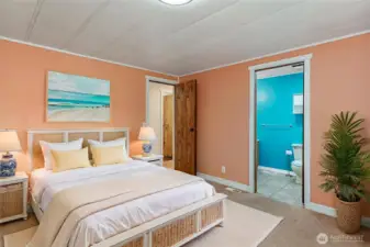 Virtually staged primary bedroom.