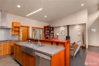 Integrated living allows the cook to socialize with the rest of the room, a favored open plan layout.