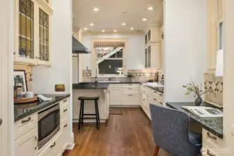 Butler pantry connects kitchen to dining and has a huge walk in pantry.