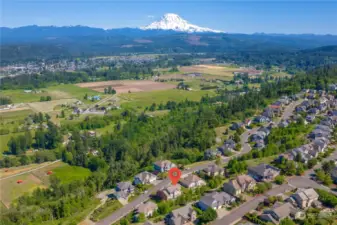 This quiet gated community overlooks the Orting valley, Mount Rainier and High Cedar Golf Course. You can also see the hills of Bonney Lake.