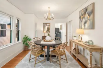 The dining room is so spacious. You could fit a much larger table here.