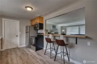 Here is a look at the eating bar from inside the kitchen.