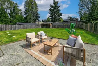 Plenty of patio space.  Back yard faces east.