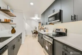 Quartz countertop throughout.