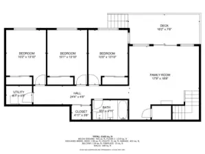Lower level floor plan with approximate measurements.