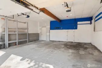 Large 2 car garage with storage space