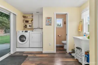 Laundry room with pantry (not pictured) and utility sink.