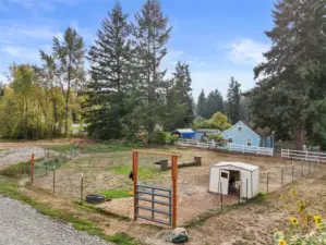 Goat pen with shed and electric fence.