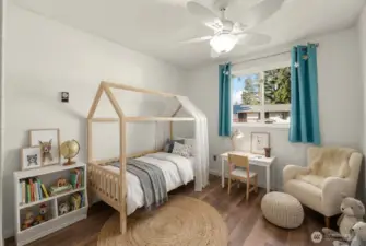 Additional one of two bedroom on the main floor is virtually staged