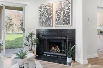 Stylish wood burning fireplace