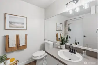 Full bathroom with refreshed vanity