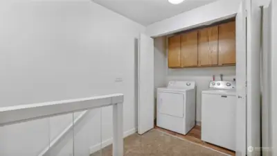 Upper level laundry closet; appliances stay.