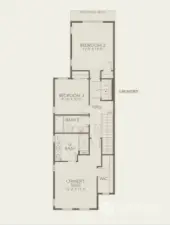 Second Level Floorplan with 3 bedrooms, 2 baths