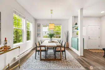 Your large dining room with fantastic light. Fits 6 as pictured like a breeze!