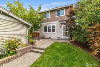 Your large backyard! To the right are your apple trees, grapes, strawberries, and blueberries. The structure on the left of the frame is your detached garage.