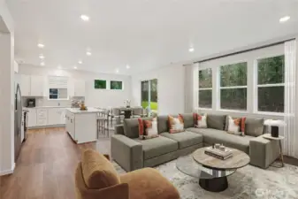 Feel connect in your open living, dining, and kitchen space.   Pictures are for representational purposes only, colors and features may vary.