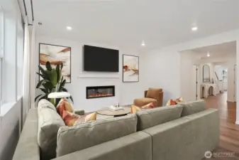 Warm up by your electric fireplace.   Pictures are for representational purposes only, colors and features may vary.