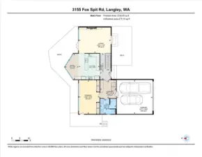 Main level Floorplan, including 2 car Garage Front Deck & Back Deck