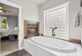 Can it be better than a spa at home? YES! Better than an Air B&B with this luxurious bathtub, complete with fireplace in your Primary bathroom.