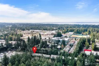 Aerial view and location of the building