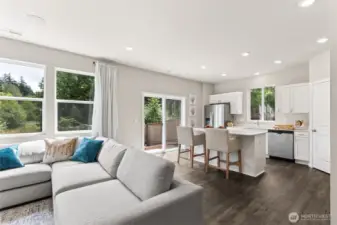 Bright and cheery kitchen and great room.