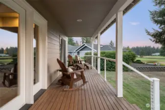 Enjoy the golf course views and sunsets from the covered back deck year round.