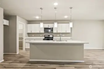 Open concept living/dining/kitchen-Interior Pictures: Disclaimer- Photos are of another Finley floor plan from a previous community, photos are for illustrative purposes only. Finishes, flooring, upgrades, or other features may vary.