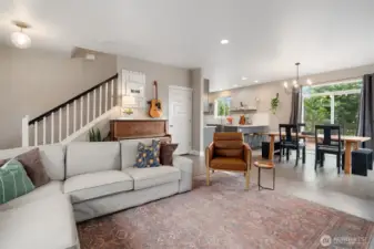 The spacious floor plan has open sight lines, and lots of windows to let the light shine in.