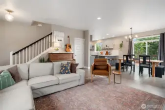 The spacious floor plan has open sight lines, and lots of windows to let the light shine in.