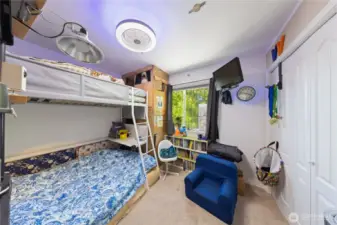This is the second child's bedroom at the end on the right side.  The "fort" at the end of the bunkbed will be removed.