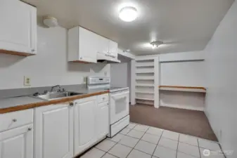 Lower-level kitchen area.