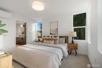 Third level is the Primary Suite (staged with a King Size bed!), includes en-suite Bathroom & walk-in closet.   Photos are of model home of same floorplan. Color schemes will vary.