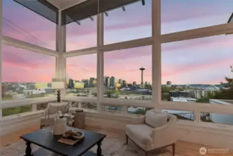 Step inside and immerse yourself in the captivating ambiance, where breathtaking city vistas unfold before your eyes, accompanied by the vibrant symphony of the bustling streets resonating below, creating an unforgettable sensory experience.