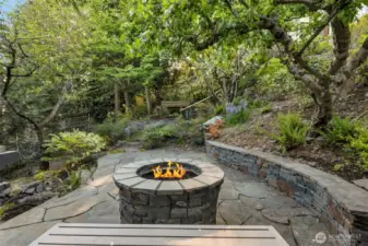 Lower level yard with gas fire oit