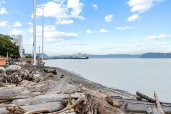 Community beach access, view of the Clinton ferry terminal