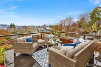 Beautiful views of the Olympic Mountains & Ship Canal from the spacious deck (Mountains are stunning on a clear day!)
