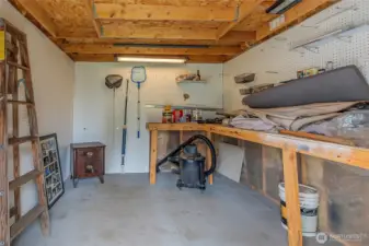 Interior of storage shed, with power