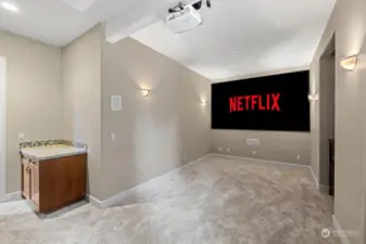 Theater room with projector and screen